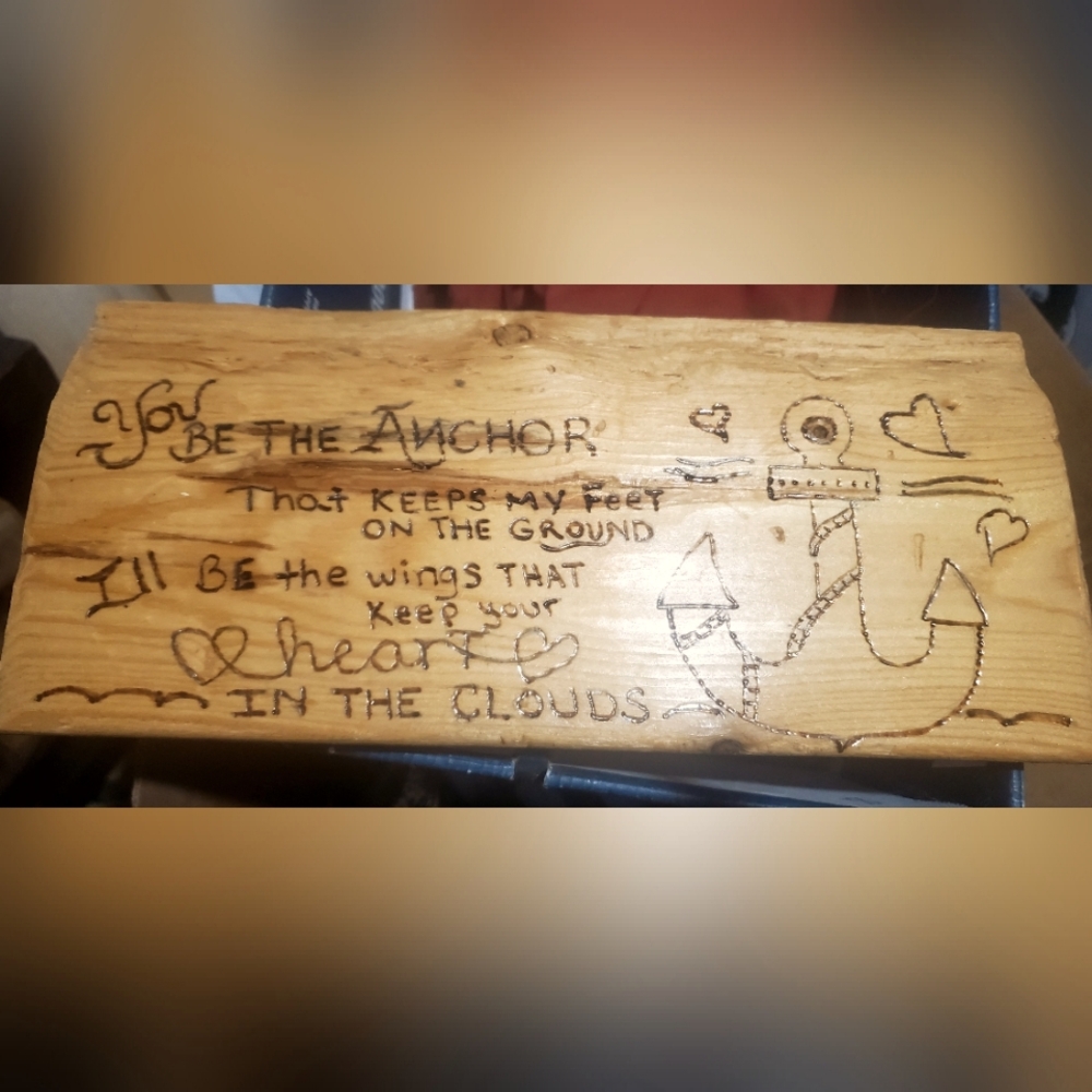 Wooden Anchor Plaque Handmade wood burned.